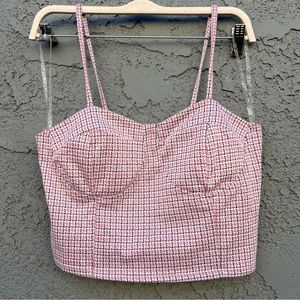 Just Polly Pink Houndstooth Crop Top Size L